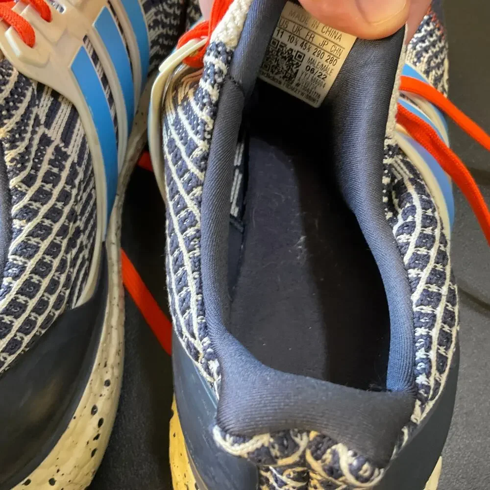 adidas Ultraboost Mens 11 Blue White Orange Primeknit Running Shoes Sneakers